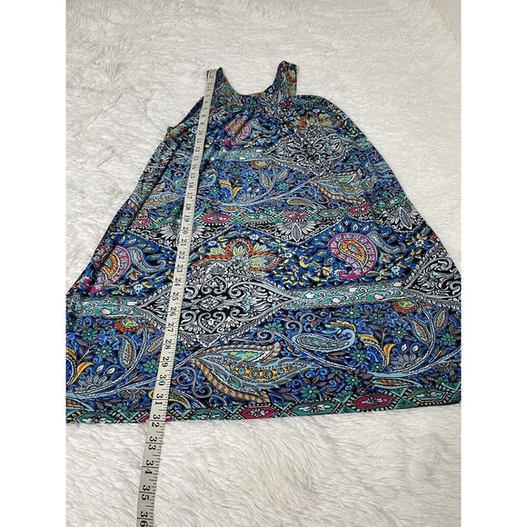 Swing Mini Dress Paisley High Neck Multicolor Size S Jersey - Picture 6 of 8